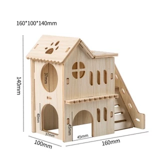 [ crazy pet shop ] ✅บ้านไม้ บ้าน2ชั้น สะพานไม้ไม้ สำหรับหนูแฮมสเตอร์