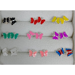 Silver thai BUTTERFLY SILVER STUD EARRINGS FOR KIDS ต่างหูผีเสื้อเด็กใส่ได้ผู้ใหญ่ใส่ดี