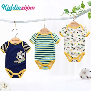 Kiddiezoom ชุดจั๊มสูท ชุดสามชิ้น ฟ้า+ ฟ้าอ่อน+ สีเทา ที่รัก jumpsuit romper ผ้าฝ้าย 100% เด็กผู้ชาย สาว ทารกแรกเกิด