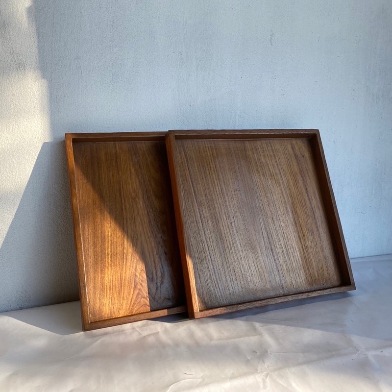 ถาดไม้สัก ถาดวางแก้วน้ำ 26x26x2.5 cm