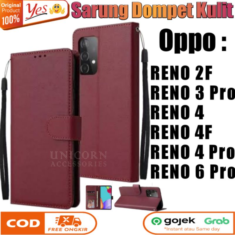 Case Oppo RENO2 F RENO4 F RENO3 RENO4 RENO6 Pro Leather Flip Cover Wallet HP Stand Casing Handphone Leather Wallet