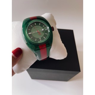 (สด-ผ่อน)🎗แท้100% GUCCI Sync Green Dial Mens Two Tone Rubber Watch