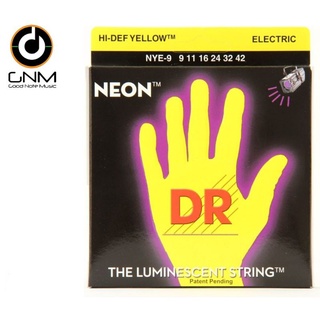 DR Strings Neon สายกีต้าร์ไฟฟ้าแบบเคลือบเรืองแสงสีเหลือง รุ่น NYE-9 ( 9-42) Made in USA