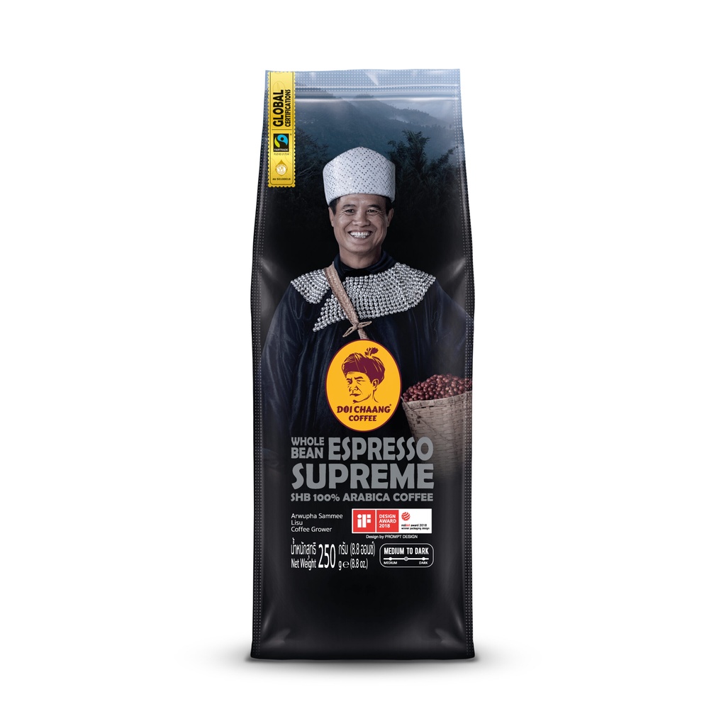 *In stock ถุงเดิมมาตรฐาน-Exp:2027*Doi Chaang Coffee:Espresso Supreme 250 g. 1 ถุง  กาแฟดอยช้าง (เมล็ดกาแฟคั่ว)