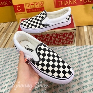 Vans slip-on💯% แวนส์สลิปออนลายตารางขาว