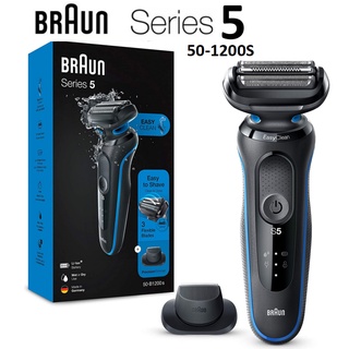 Braun Series 5 50-B1200s เครื่องโกนหนวดไฟฟ้า สําหรับผู้ชาย - มีดโกนหนวดไฟฟ้า แบบเปียกและแห้ง แบบชาร์จไฟได้ พร้อมเครื่องตัดหญ้า สีดํา