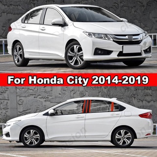 ฝาครอบเสาประตูหน้าต่างรถยนต์ คาร์บอนไฟเบอร์ สีดําวาว สําหรับ Honda City 2002-2019 4 6 ชิ้น