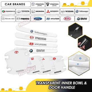 4 ชิ้น Benz BMW Honda Mazda Toyota สติ๊กเกอร์ติดมือจับประตูรถยนต์สําหรับ แผ่นกันรอย​ กันรอยขีดข่วน​ รถยนต์​ โตโยต้า​ ฮอนด้า​ มาสด้า​