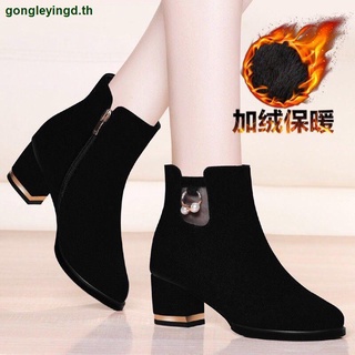 Short boots women 2021 winter new mid-tube boots women s shoes women s boots thick heel Martin boots women s shoes plus velvet ladies cotton shoes