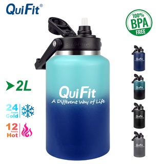 Quifit ขวดน้ําสเตนเลส ปากกว้าง 2 ลิตร และ 3.8 ลิตร พร้อมหลอดดูด กันรั่วซึม ใช้ซ้ําได้ สําหรับเดินทาง