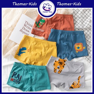 [THOAMS Kids] กางเกงบ็อกเซอร์ ผ้าฝ้าย พิมพ์ลายการ์ตูนไดโนเสาร์ สําหรับเด็กผู้ชาย 5 ชิ้น