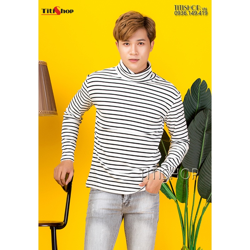 เสื้อยืดแขนยาวผู้ชาย ATN99 คอปกสูงสีขาว