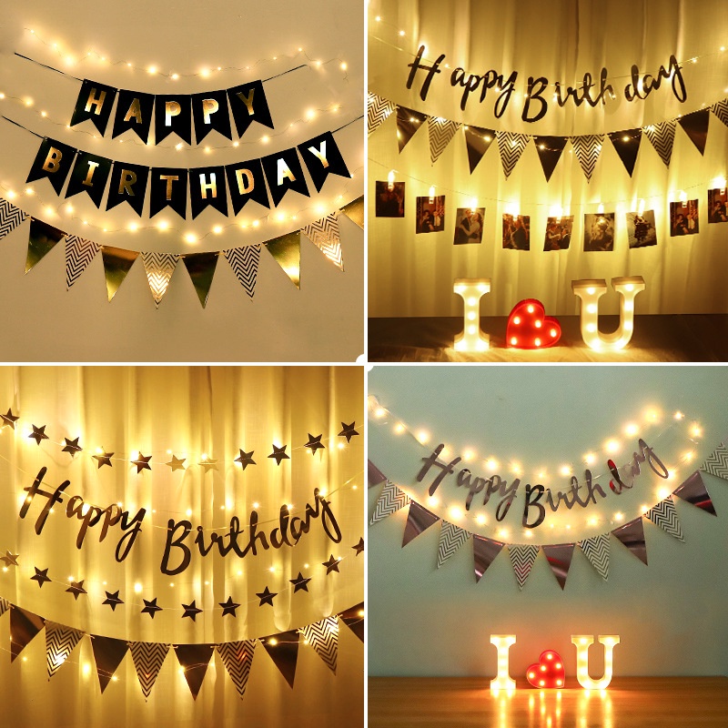 ธงแบนเนอร์ ไฟ Led ลาย Happy Birthday Anniversary I Love You สําหรับตกแต่งปาร์ตี้วาเลนไทน์ 1 ชุด
