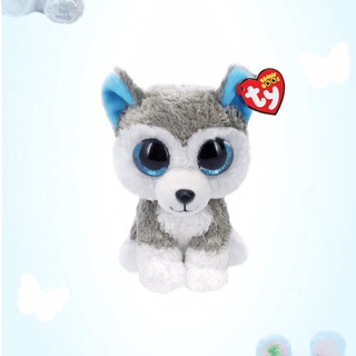 Ty Beanie boos, ตุ๊กตาแบรนด์ TY แท้, ตุ๊กตาหมาฮัสกี้ (Slush), ตุ๊กตาสีฟ้า เทา ขาว ตาโต น่ารัก (พร้อมส่ง)