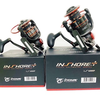 รอกตกปลา Pioneer inshore plus แดงดำ แขนเกลียว สปูนอลูมิเนียม