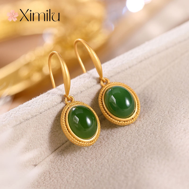 ต่างหูHetian Jasper สไตล์คลาสสิกย้อนยุค สวยงามและเป็นธรรมชาติ
