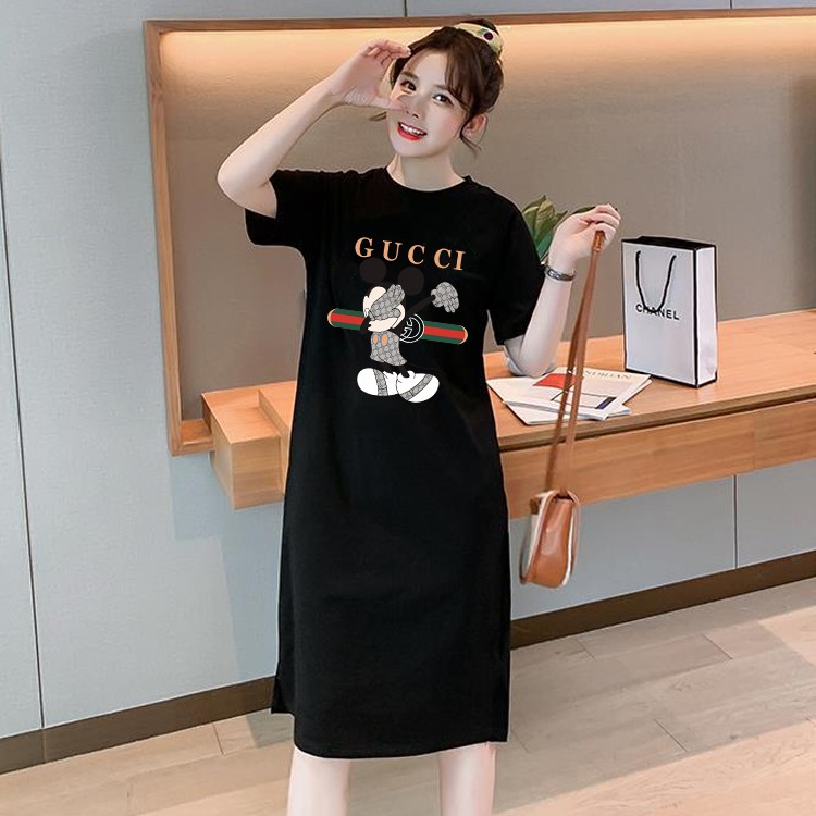 Q112ฤดูร้อนใหม่ชุดแขนสั้นหญิงปกสบาย ๆ ท้องการ์ตูนขนาดใหญ่มิกกี้พิมพ์เสื้อยืดกระโปรงผู้หญิง ลายน่ารักแฟชั่น