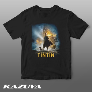 แขนสั้นcrew neckเสื้อยืด พิมพ์ลายโปสเตอร์  DV-0100 The Adventures of Tintin สําหรับผู้ชายS-XXXXL