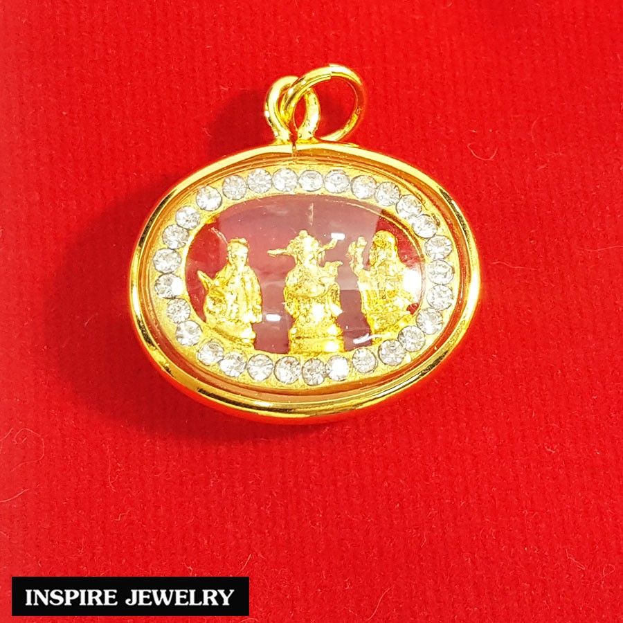 Inspire Jewelry ,จี้ ฮก ลก ซิ่ว เลี่ยมทองล้อมเพชร บรรดาลโชคดี โชคลาภ เป็นวัตถุมงคลอย่างมาก พร้อมกล่องทอง