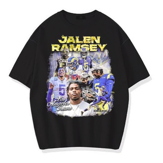 เสื้อยืดผ้าฝ้ายพิมพ์ลายแฟชั่นเสื้อยืดโอเวอร์ไซซ์ JALEN RAMSEY VINTAGE TEE (เสื้อยืดสีเทาเข้ม และสีดํา)