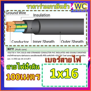 สายไฟ NYY 1x16 สายไฟหุ้มฉนวน 3ชั้น 100เมตร ฝังดินโดยตรง สายไฟกันน้ำ ร้อยท่อฝังผนังคอนกรีต ร้อยท่อฝังดิน