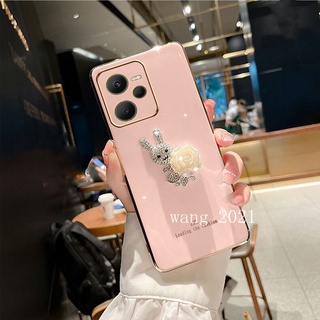 Ready Stock New Offer Phone Case เคส Realme C35 / 9 Pro + / 9Pro / 9i Casing Luxury Elegant White Camellia Rhinestone Rabbit Soft Case เคสโทรศัพท