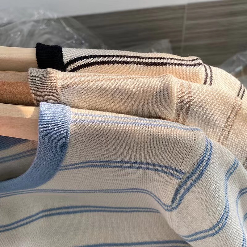Knitwear striped short-sleeved T-shirt women's summer loose and thin ice silk thin half-sleeve top buy one get one free #5