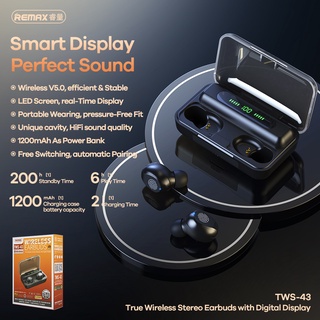 Remax​ TWS-43​ ชุดหูฟัง​บลูทูธ​ไร้สาย​พร้อมจอแสดงผลดิจิตอล​ Smart Display Perfect Sound พร้อมส่ง