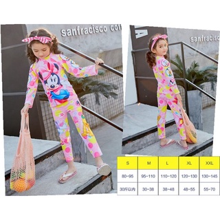 ชุดว่ายน้ำ เซ็ตเสื้อแขนยาวมินนี่ สีชมพู+กางเกงขายาว