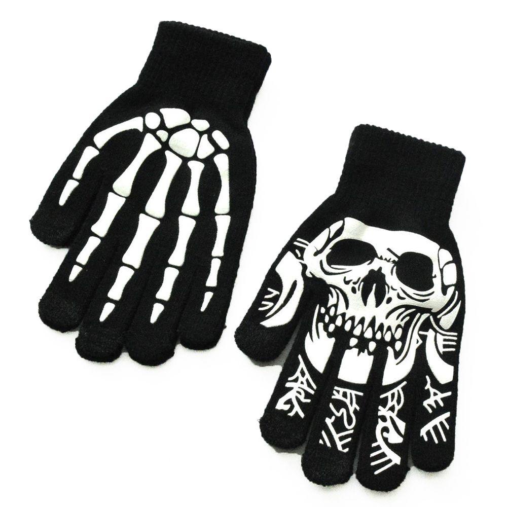 Somedayzl ถุงมือครึ่งนิ้ว ให้ความอบอุ่น ลายกะโหลก กระดูกมือ ฮาโลวีน เรืองแสง เครื่องแต่งกายพังก์ พังก์
