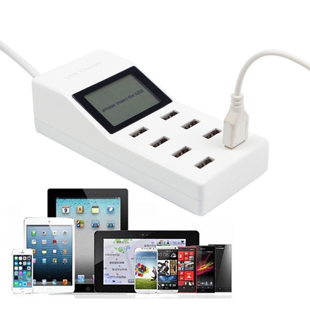8 Port USB Desk Charger and Mains Extension With LCD Display for ...