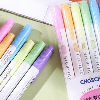 [เก็บโค้ดส่งฟรีหน้าร้าน] ปากกาไฮไลท์ 6 สี Chosch No.CS-8120 ปากกาเน้นข้อความ มี 2 หัว สีพาสเทล