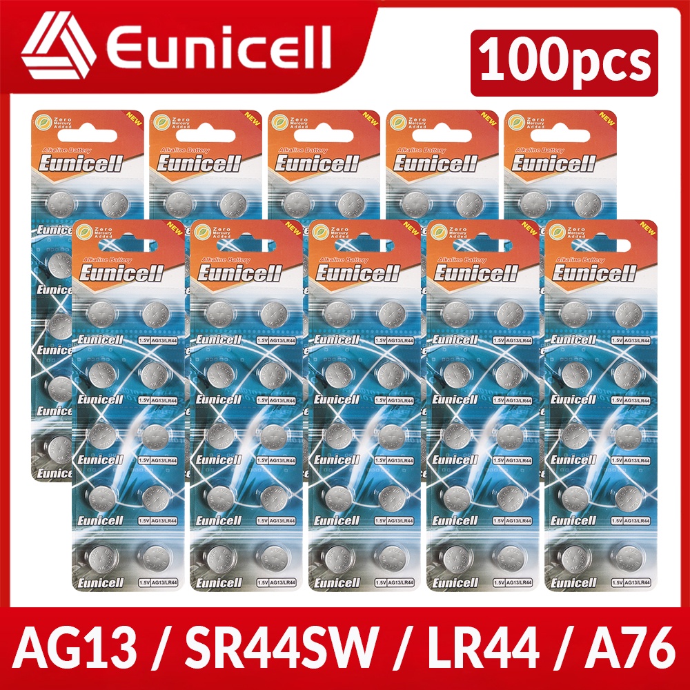 EUNICELL 100PCS LR44 AG13 303 A76 357 SR44 Button Battery SR44SW V13GA for Watch Calculators Toy 1.5