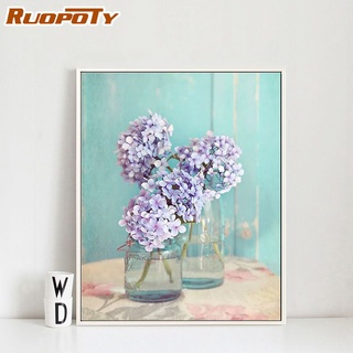 Ruopoty ภาพวาดสีอะคริลิค บนผ้าใบ ตามตัวเลข รูปดอกไม้ สําหรับตกแต่งผนังบ้าน