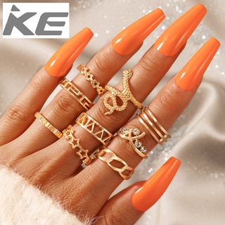 ring set popular exaggerated snake-shaped five-pointed star ring 9-piece set for women for gir