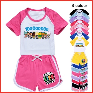 Toca LIFE WORLD เสื้อยืด + กางเกงขาสั้น แฟชั่น เทรนด์ลําลอง เด็กผู้ชาย และเด็กผู้หญิง ใส่ในบ้าน ชุดนอน ชุดกีฬา