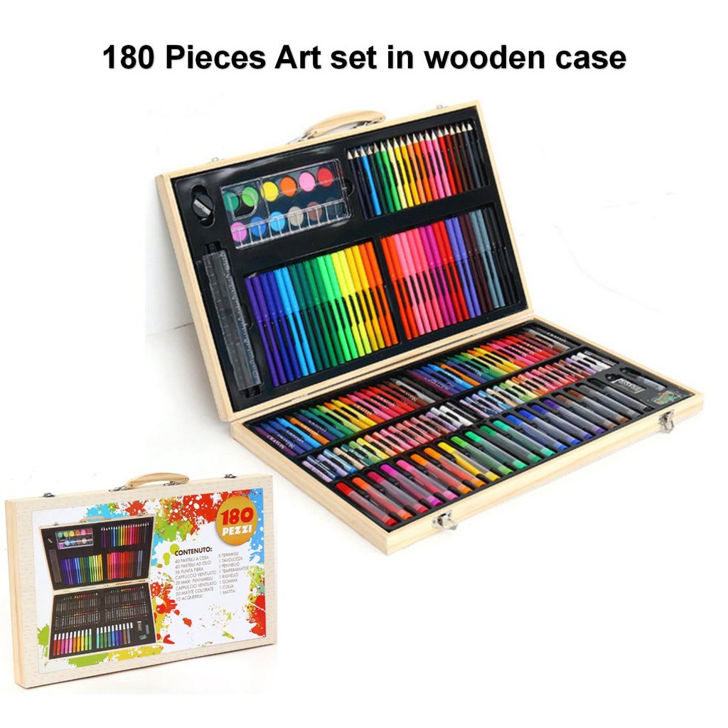 180 Pieces Deluxe Art set in wooden case ,Professional Drawing and