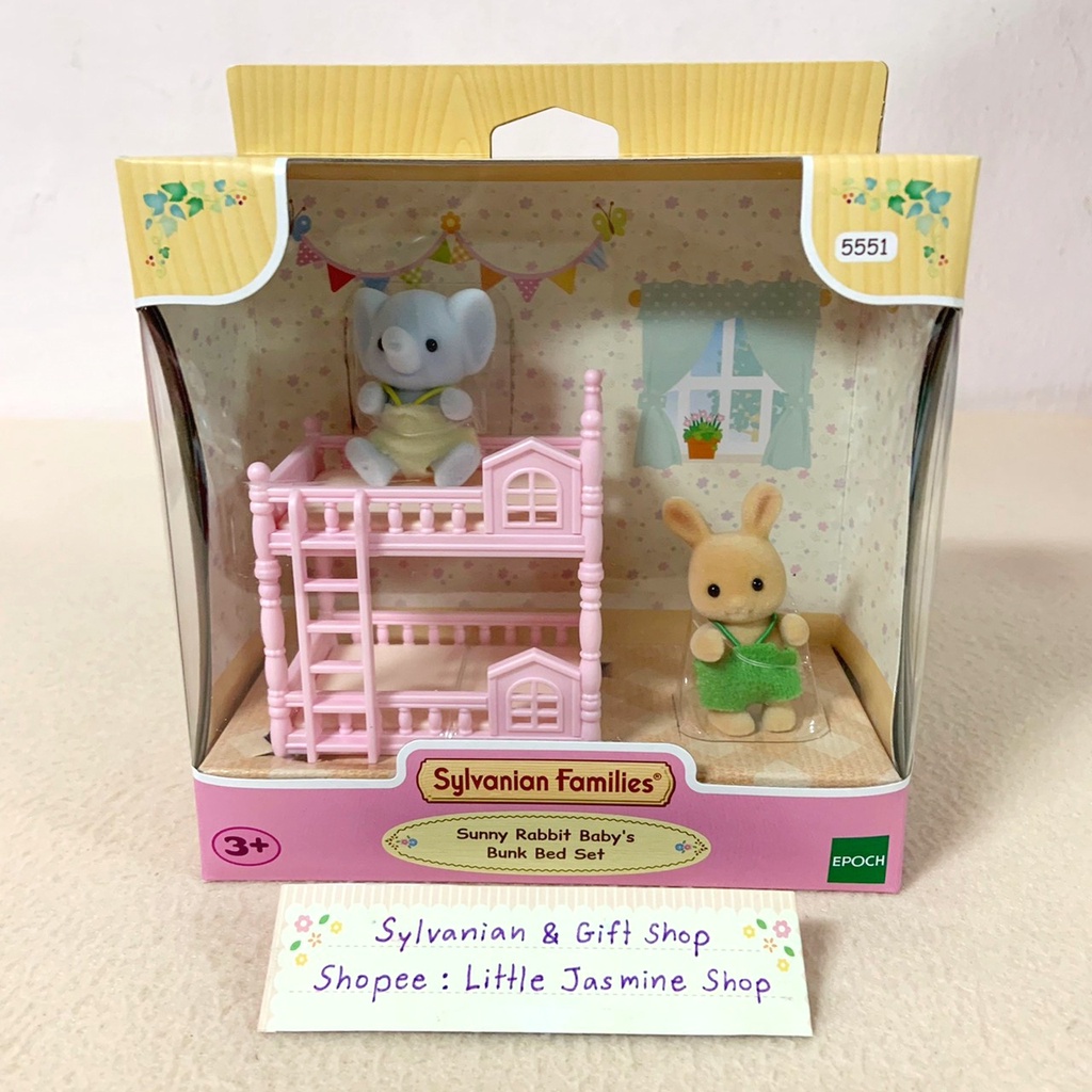 ตุ๊กตาเบบี้กระต่ายและช้าง เตียงสองชั้น ซิลวาเนียน Sunny Rabbit Baby’s Bunk Bed Set: Sylvanian Nursery Room บ้านตุ๊กตา