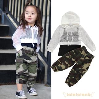 ◕ω◕3PCS Baby Girl  Tank Top  + Mesh Coat  +Camo Long Pants Set