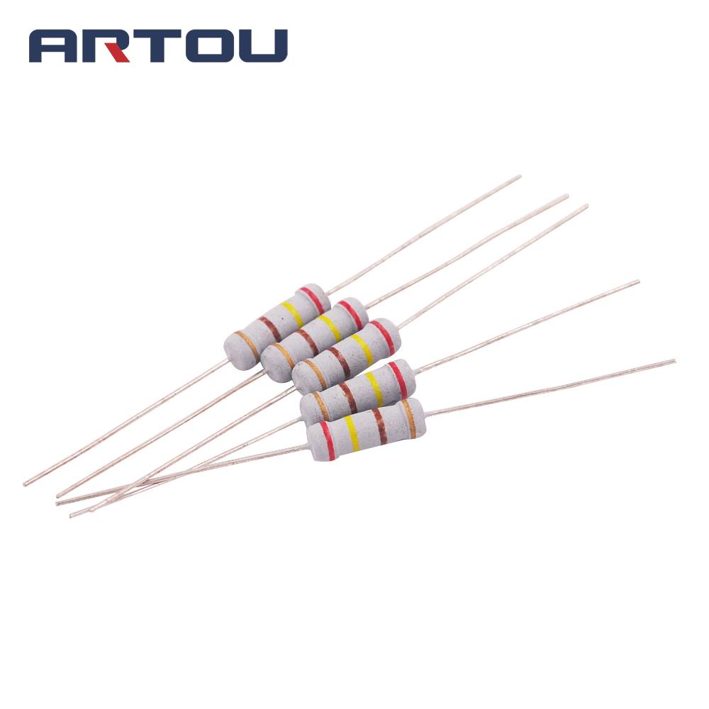 50PCS 1W ตัวต้านทานฟิล์มคาร์บอน 2.2K 10K 22K 47K 68K 100K 220K 22R 47R 100R 220R 680R 1M 5%