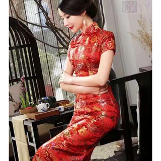 ﻿ชุดจีน, ชุด cheongsam, คลิปด้านข้างสีแดงชุดจีน, กระโปรงยาว