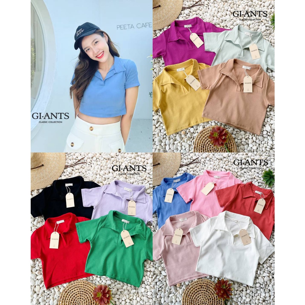 Gi-ants1️⃣5️⃣0️⃣รับร้อน​จ้า​ เสื้อครอปคอปก ผ้าร่อง ทรงสวย งานป้ายแท้