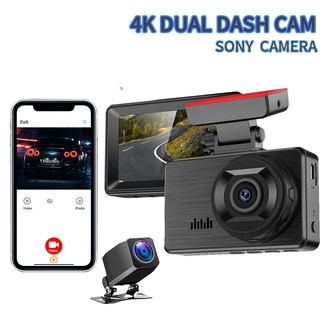 กล้องติดรถยนต์ 4K Dual Dash Cam พร้อม WiFi GPS 4K ด้านหลัง 1080P สําหรับรถยนต์ 3 IPS หน้าจอสัมผัส 170°   กล้องพร้อมเซนเซอร์ Starvis Sony 4K Dual Dash Cam พร้อม Wi ในตัว