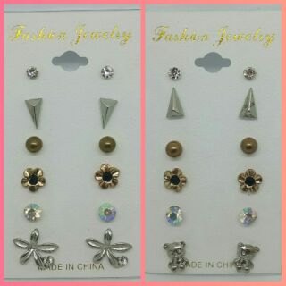 พร้อมส่ง😘 ต่างหู เครื่องประดับ แผงละ 6 คู่ ราคาถูก สุดคุ้มค่า  Earrings Fashion jewelry😊