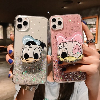 OPPO A83 A77 A57 A39 A39 A37F Reno 4 5 Pro 3 2 2Z 2F 10X Zoom Find X2 X3 Cartoon Cute Donald Duck Daisy Glitter Soft Phone Back Case Cover +Quicksand Stand QH 29