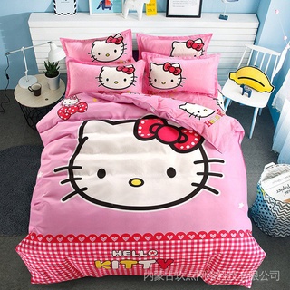 Jiud ชุดเครื่องนอน ผ้าปูที่นอน ลาย Hello Kitty ขนาดควีนไซซ์ 4 in 1