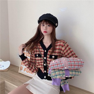 B05 พร้อมส่ง เสื้อไหมพรมคาร์ดิแกนน่ารัก ทอลายทวิสสีสวย แต่งกระดุมหรู