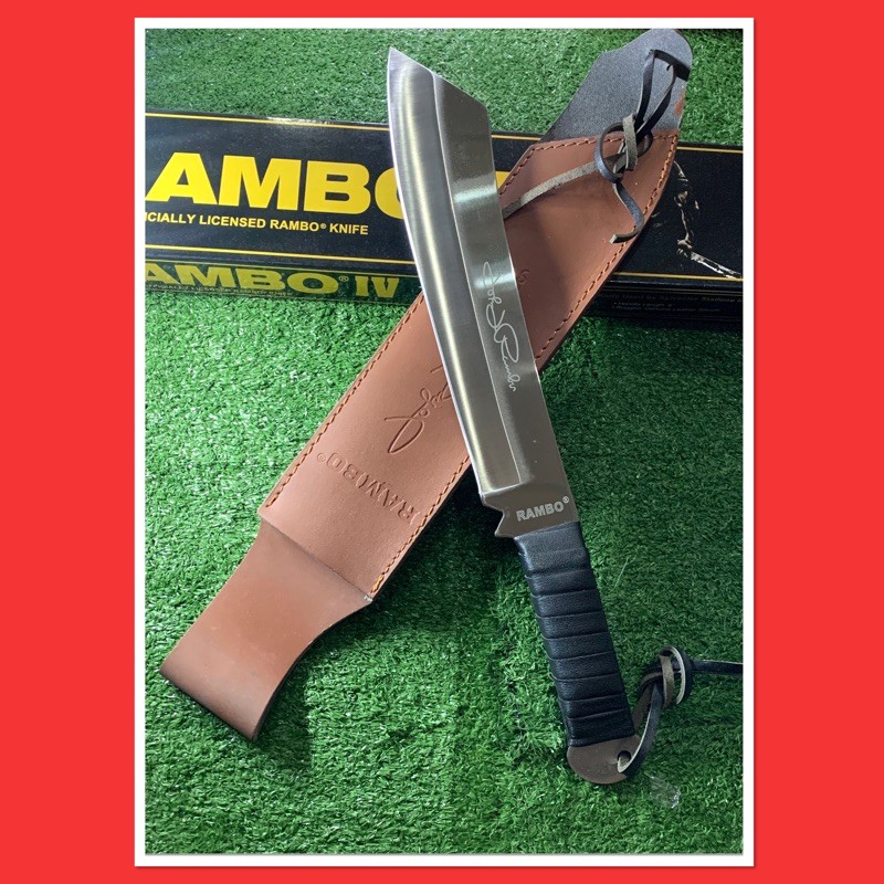 มีดแรมโบ้4 ใบมีดสีเงิน พร้อมปลอกหนัง(RAMBO4)