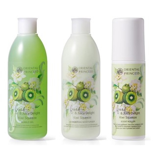 ครีมอาบน้ำ+โลชั่น+โรลออนกลิ่นกีวี่ : Fresh&amp;Juicy Kiwi Delight Sorbet Bubble Gel+Shimmering Moisturiser+Scent Roller