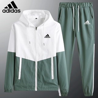 🚀M-6XL🚀ADIDAS ชุดกีฬากลางแจ้ง ชุดวอร์มกีฬายิมผู้ชายชุด 2 ชิ้น （เสื้อ + กางเกง） ยางยืดชุดกันเหงื่อเสื้อกางเกงจ็อกกิ้ง